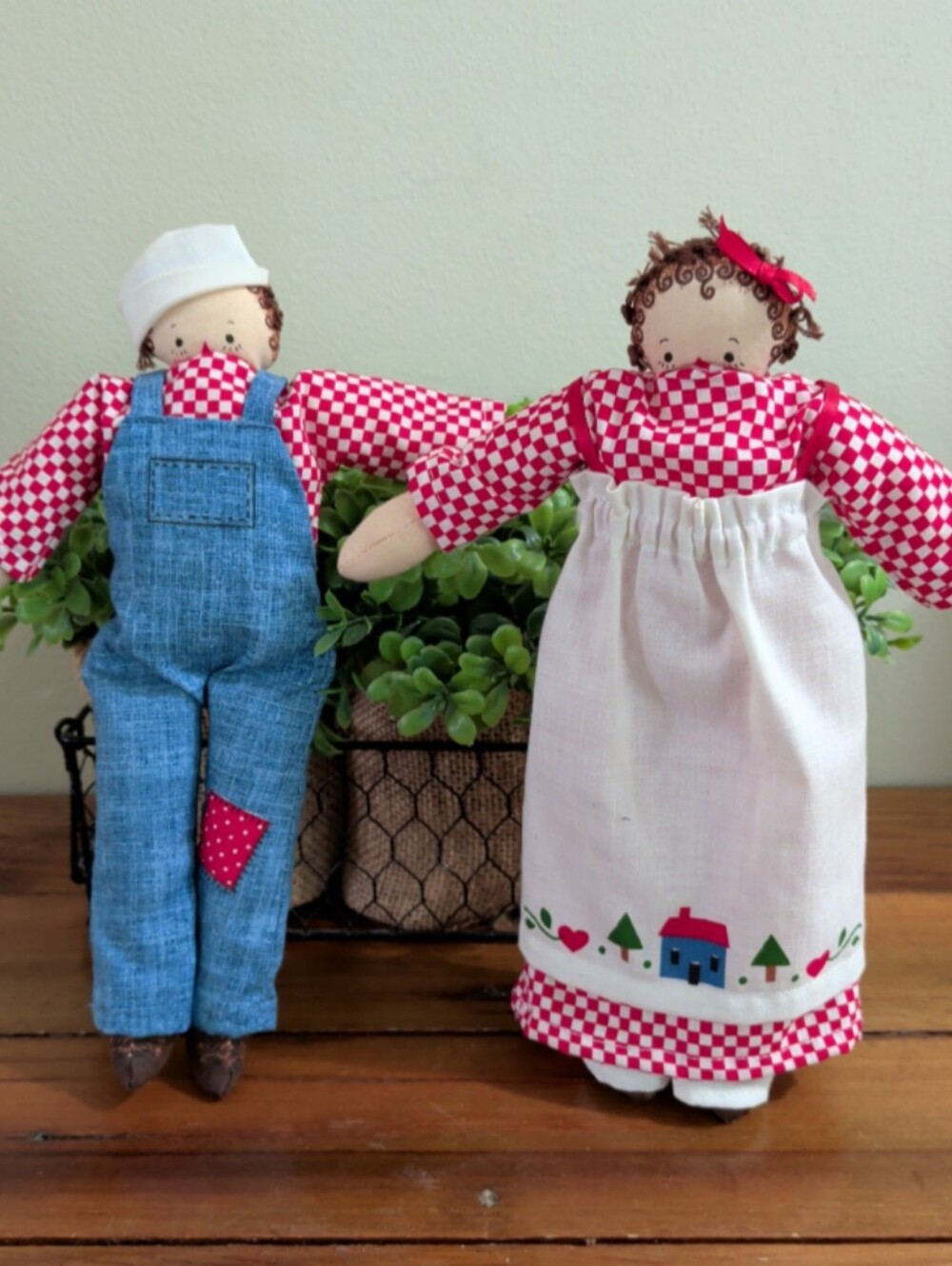 Handmade Country Rag Doll Pair Ma & Pa